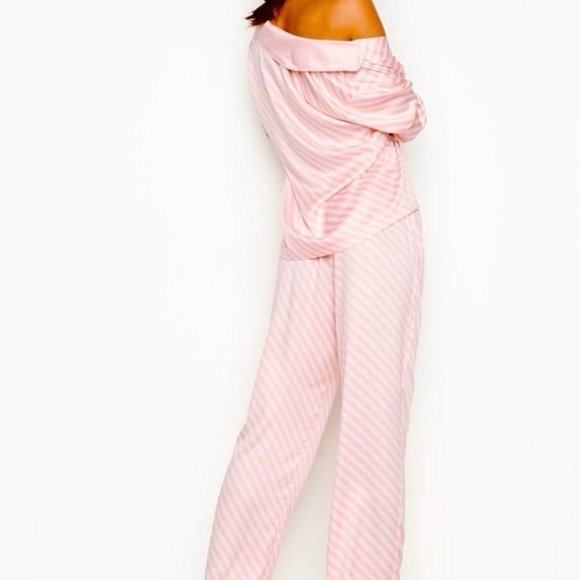 Victoria’s Secret Classic Satin Afterhours Pink Stripe Satin Pajama Set silky XS - Picture 3 of 15